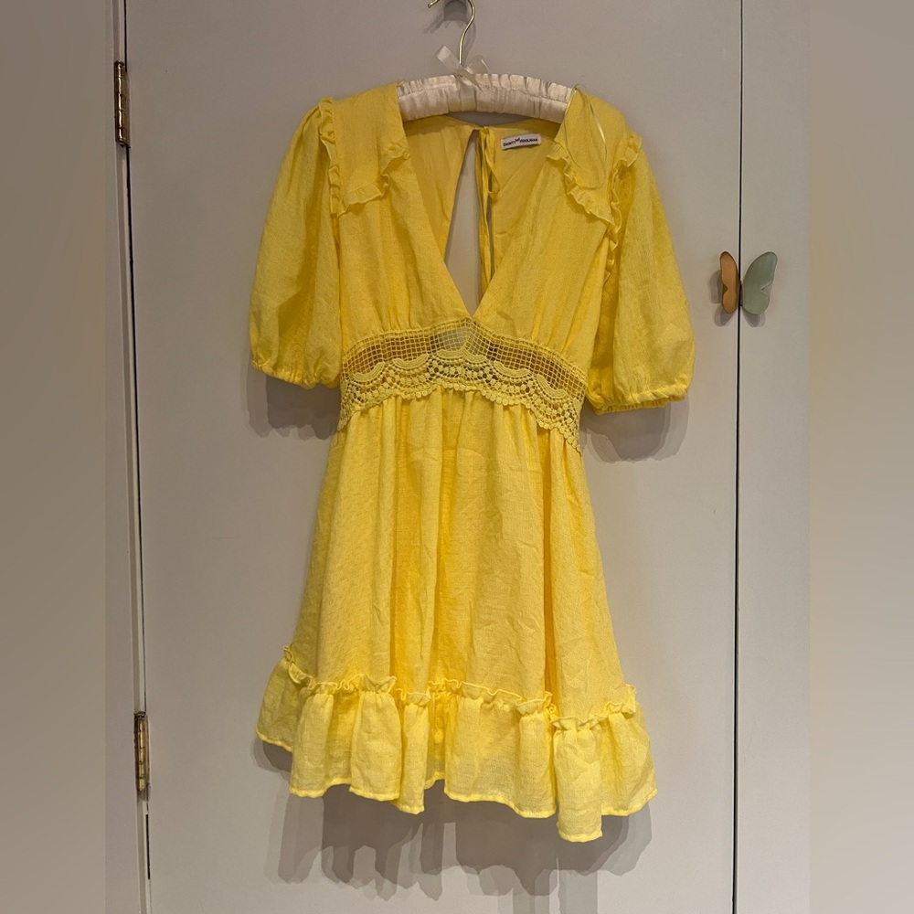 Yellow mini sundress with open back